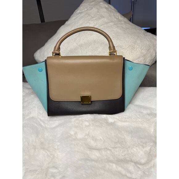 Céline Trapeze Colorblock Bag – Black, Taupe & Aqua Suede - Picture 1 of 10